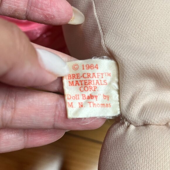 Vintage 1984 Doll Baby By M.N. Thomas Cabbage Patch Style With Pink Satin Dress - Picture 5 of 6